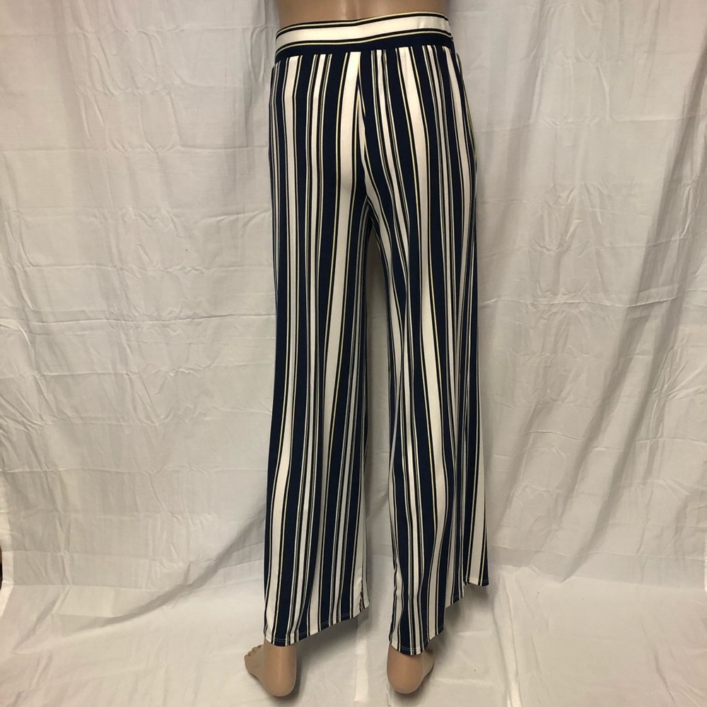 NEW A. Byer Navy Blue Yellow & White Striped Pants - Picture 4 of 13